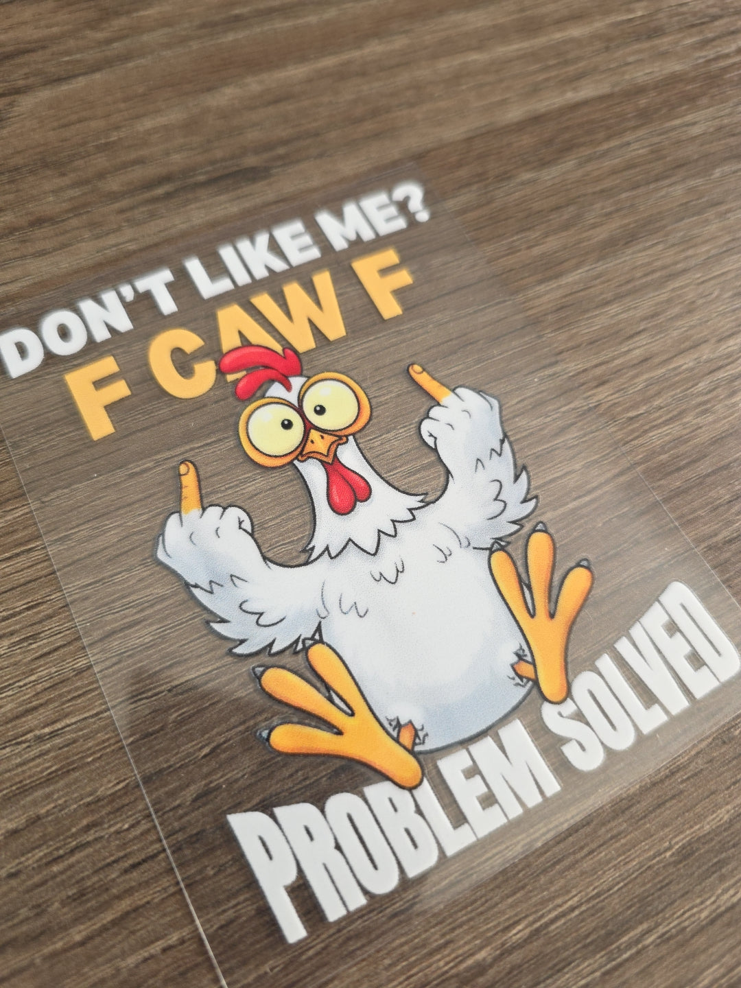 F CAW F Funny Chicken Middle Finger UV DTF Waterproof Decal Sticker 4in x 3in